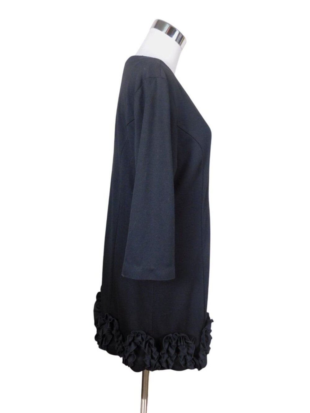 Appraisal Black Ruffle Hem Button-Front Coat Medium 3/4 Sleeve Polyester Blend - Picture 10 of 11
